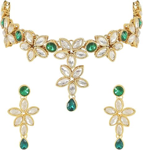 I Jewels مطلية بالذهب الزفاف الهندي بوليوود تصميم الزهور كوندان مرصع قلادة مجوهرات مع طقم من الأقراط للنساء/الفتيات in Saudi Arabia