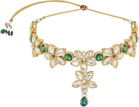 I Jewels مطلية بالذهب الزفاف الهندي بوليوود تصميم الزهور كوندان مرصع قلادة مجوهرات مع طقم من الأقراط للنساء/الفتيات in Saudi Arabia