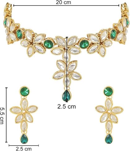 I Jewels مطلية بالذهب الزفاف الهندي بوليوود تصميم الزهور كوندان مرصع قلادة مجوهرات مع طقم من الأقراط للنساء/الفتيات in Saudi Arabia