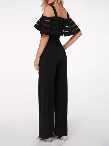 Vrtige Women's Ruffle Strapy Cold Shoulder High Waist Wide Leg Jumpsuit Long Romper in Saudi Arabia