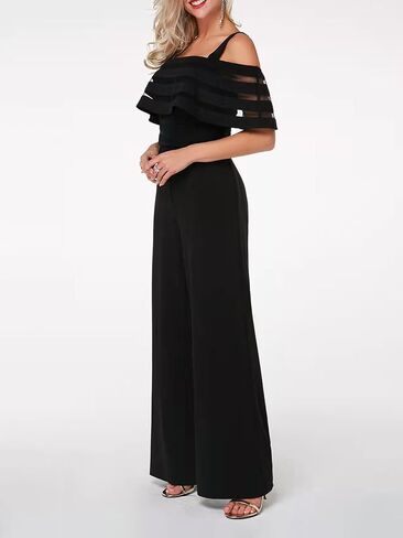 Vrtige Women's Ruffle Strapy Cold Shoulder High Waist Wide Leg Jumpsuit Long Romper in Saudi Arabia