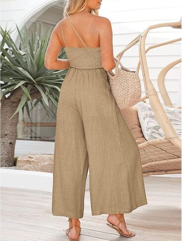 Women High Waist Jumpsuit Romper Sleeveless Straps Off Shoulder Neck Slimming Pleated Wide Leg Trousers in Saudi Arabia