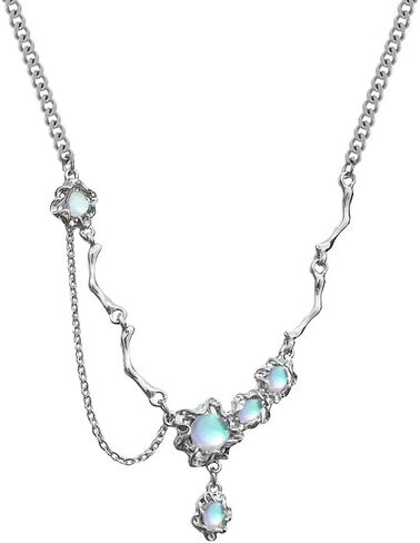 Buyongwant Irregular Zircon Splice Necklace Collar Chain Hip Hop High Grade Fashion Women Girl 17.7 Inch, Steel titanium, Moonstone in Kuwait