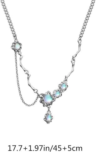 Buyongwant Irregular Zircon Splice Necklace Collar Chain Hip Hop High Grade Fashion Women Girl 17.7 Inch, Steel titanium, Moonstone in Kuwait