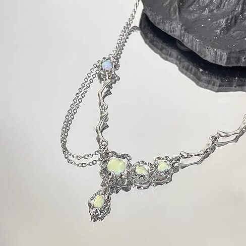 Buyongwant Irregular Zircon Splice Necklace Collar Chain Hip Hop High Grade Fashion Women Girl 17.7 Inch, Steel titanium, Moonstone in Kuwait