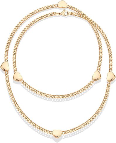 555Jewelry Long Stainless Steel Stationed Hearts Curb Link Chain Necklace for Women in Saudi Arabia