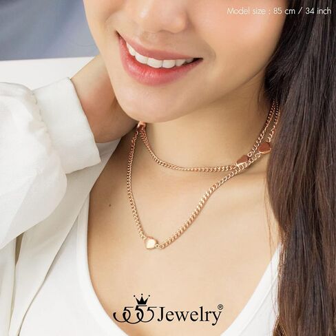 555Jewelry Long Stainless Steel Stationed Hearts Curb Link Chain Necklace for Women in Saudi Arabia