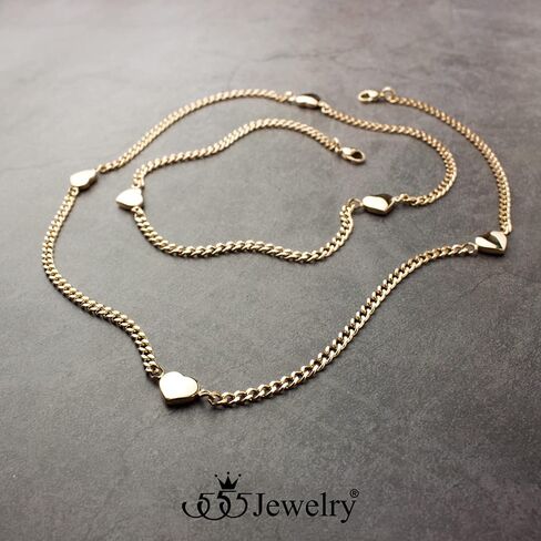 555Jewelry Long Stainless Steel Stationed Hearts Curb Link Chain Necklace for Women in Saudi Arabia
