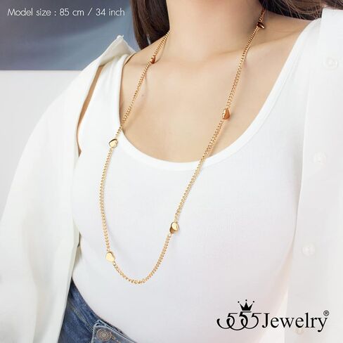 555Jewelry Long Stainless Steel Stationed Hearts Curb Link Chain Necklace for Women in Saudi Arabia