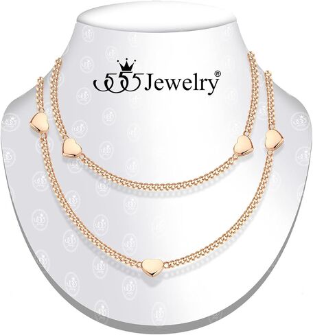 555Jewelry Long Stainless Steel Stationed Hearts Curb Link Chain Necklace for Women in Saudi Arabia
