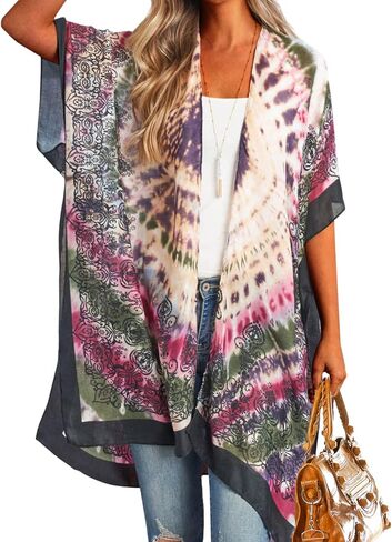 غطاء لباس السباحة SPUNKYsoul Tie Dye Boho Kimono للنساء (أرجواني/رمادي) in Kuwait