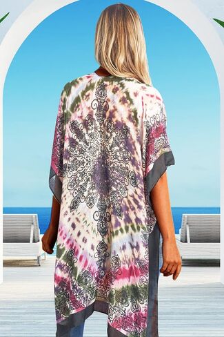 غطاء لباس السباحة SPUNKYsoul Tie Dye Boho Kimono للنساء (أرجواني/رمادي) in Kuwait