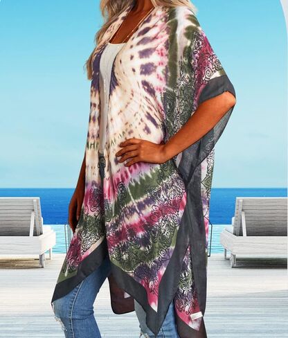 غطاء لباس السباحة SPUNKYsoul Tie Dye Boho Kimono للنساء (أرجواني/رمادي) in Kuwait