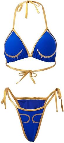 Women's Chun Li Cosplay Swimsuit Blue Sexy Bikini Bathing Suit Swimwear in Saudi Arabia