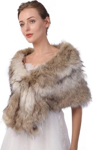 Wedding Bridal Faux Fur Shawls Wraps Bride Bridesmaids Fur Stoles Winter Cover Up Fur Scarfs for Women in Saudi Arabia