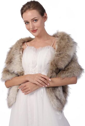 Wedding Bridal Faux Fur Shawls Wraps Bride Bridesmaids Fur Stoles Winter Cover Up Fur Scarfs for Women in Saudi Arabia