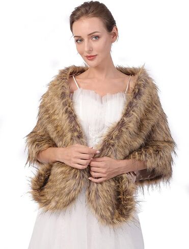 Wedding Bridal Faux Fur Shawls Wraps Bride Bridesmaids Fur Stoles Winter Cover Up Fur Scarfs for Women in Saudi Arabia