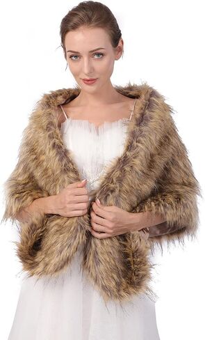 Wedding Bridal Faux Fur Shawls Wraps Bride Bridesmaids Fur Stoles Winter Cover Up Fur Scarfs for Women in Saudi Arabia