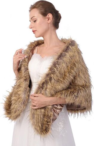 Wedding Bridal Faux Fur Shawls Wraps Bride Bridesmaids Fur Stoles Winter Cover Up Fur Scarfs for Women in Saudi Arabia