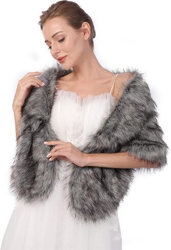 Wedding Bridal Faux Fur Shawls Wraps Bride Bridesmaids Fur Stoles Winter Cover Up Fur Scarfs for Women in Saudi Arabia