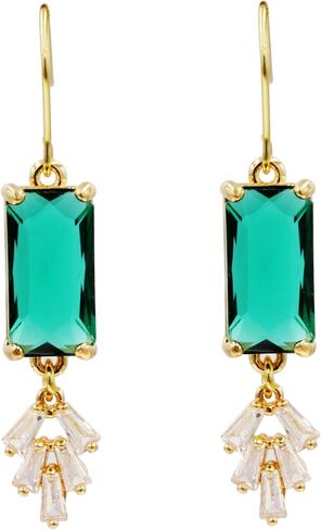 Art Deco Emerald Earrings, Art Nouveau, Baguette Rectangle Green Diamond Drop Earrings, handmade jewelry gifts in Saudi Arabia