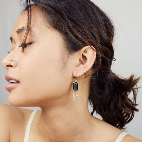Art Deco Emerald Earrings, Art Nouveau, Baguette Rectangle Green Diamond Drop Earrings, handmade jewelry gifts in Saudi Arabia