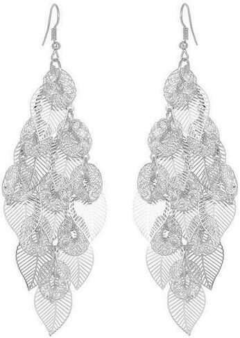 Rhinestone Leaf Chandelier Dangle Earrings for Women Girls CZ Long Tassel Filigree Leaves Statement Charms Drop Dangling Fish Hook Stud Earring Lightweight Hypoallergenic Christmas Thanksgiving Jewelry Gifts for Her in Saudi Arabia
