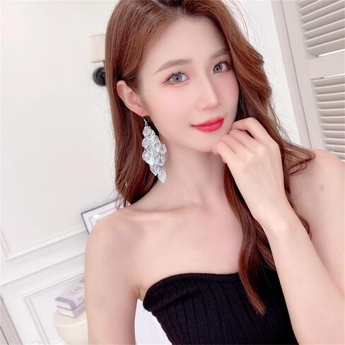 Rhinestone Leaf Chandelier Dangle Earrings for Women Girls CZ Long Tassel Filigree Leaves Statement Charms Drop Dangling Fish Hook Stud Earring Lightweight Hypoallergenic Christmas Thanksgiving Jewelry Gifts for Her in Saudi Arabia