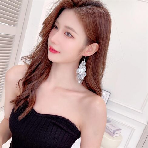 Rhinestone Leaf Chandelier Dangle Earrings for Women Girls CZ Long Tassel Filigree Leaves Statement Charms Drop Dangling Fish Hook Stud Earring Lightweight Hypoallergenic Christmas Thanksgiving Jewelry Gifts for Her in Saudi Arabia