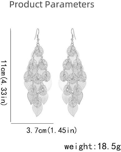Rhinestone Leaf Chandelier Dangle Earrings for Women Girls CZ Long Tassel Filigree Leaves Statement Charms Drop Dangling Fish Hook Stud Earring Lightweight Hypoallergenic Christmas Thanksgiving Jewelry Gifts for Her in Saudi Arabia