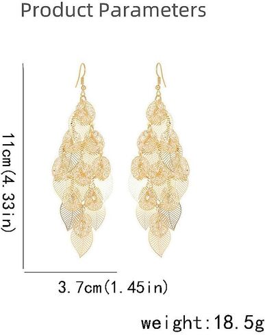 Rhinestone Leaf Chandelier Dangle Earrings for Women Girls CZ Long Tassel Filigree Leaves Statement Charms Drop Dangling Fish Hook Stud Earring Lightweight Hypoallergenic Christmas Thanksgiving Jewelry Gifts for Her in Saudi Arabia