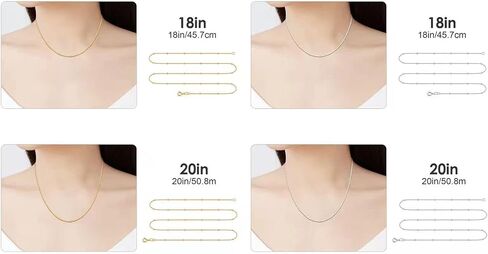 Beaded Chain Necklace for Women 925 Sterling Silver Chain 1.0 mm Lobster Claw Clasp Italian Necklace Chain Thin & Strong - Friendly Price & Quality 18/20/ Inch Gold & Silve (20 in, gold) in Saudi Arabia