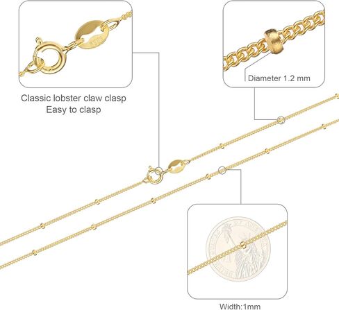 Beaded Chain Necklace for Women 925 Sterling Silver Chain 1.0 mm Lobster Claw Clasp Italian Necklace Chain Thin & Strong - Friendly Price & Quality 18/20/ Inch Gold & Silve (20 in, gold) in Saudi Arabia