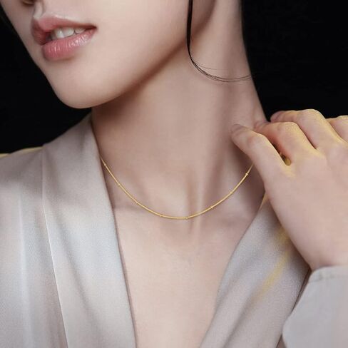 Beaded Chain Necklace for Women 925 Sterling Silver Chain 1.0 mm Lobster Claw Clasp Italian Necklace Chain Thin & Strong - Friendly Price & Quality 18/20/ Inch Gold & Silve (20 in, gold) in Saudi Arabia