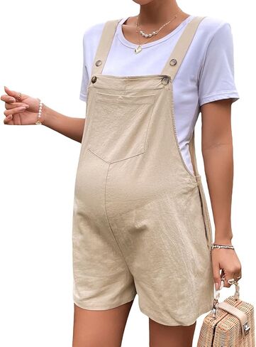 OYOANGLE Women's Maternity Overall Shorts Tie Knot Strap Short Romper Jumpsuit with One Pockets in Kuwait