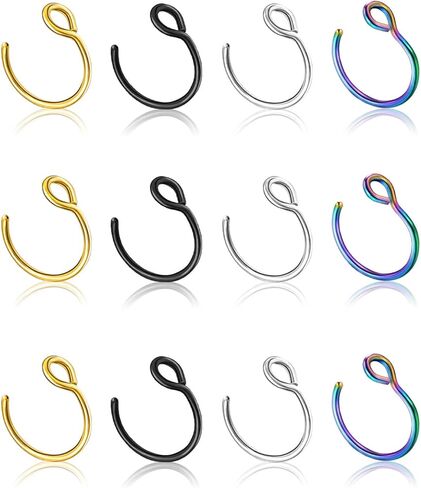 JELIEE 12Pcs 20G Fake Nose Rings Fake Septum Nose Ring Hoop for Faux Lip Septum Nose Ring Set Stainless Nose Hoop for Women Men in Kuwait