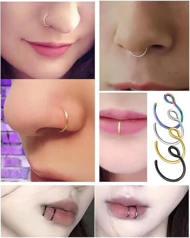 JELIEE 12Pcs 20G Fake Nose Rings Fake Septum Nose Ring Hoop for Faux Lip Septum Nose Ring Set Stainless Nose Hoop for Women Men in Kuwait