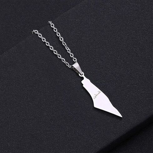 JczR.Y Palestine Necklace Palestine Map Pendant Necklace Stainless Steel Palestine Letter Map Necklace for Women Men Arabic National Jewelry in Kuwait