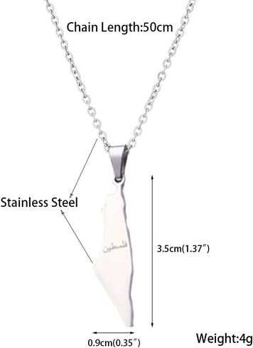 JczR.Y Palestine Necklace Palestine Map Pendant Necklace Stainless Steel Palestine Letter Map Necklace for Women Men Arabic National Jewelry in Kuwait