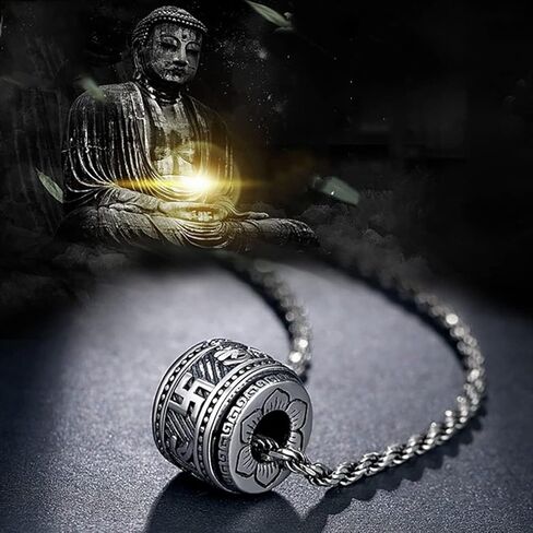 Tibetan Buddhist Mantra Om Mani Padme Hum/Pixiu Necklace for Men Women with Prayer Wheel Patron Saint Amulet Necklace in Saudi Arabia