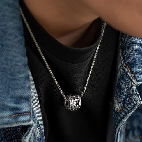 Tibetan Buddhist Mantra Om Mani Padme Hum/Pixiu Necklace for Men Women with Prayer Wheel Patron Saint Amulet Necklace in Saudi Arabia