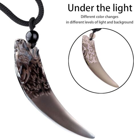COMPONALL قلادة سن الذئب للرجال، قلادة رجالي قلادة سبج تميمة الأسنان قلادة الأحجار الكريمة الطبيعية الكريستال والمجوهرات الأسود سبج مخلب السحر in Kuwait