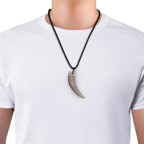 COMPONALL قلادة سن الذئب للرجال، قلادة رجالي قلادة سبج تميمة الأسنان قلادة الأحجار الكريمة الطبيعية الكريستال والمجوهرات الأسود سبج مخلب السحر in Kuwait