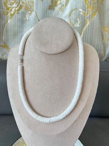 Mens and Womens Summer Beach Surfer Necklace From the Philippines, Extra Wide White Clam Heishe Ark Shells in Saudi Arabia