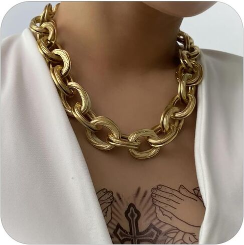 Gold Chunky Necklace for Women Cuban Chain Choker Necklace Punk Metal Chain Necklace Thick Hip Hop Necklace for Egirls Birthday Gifts… in Saudi Arabia