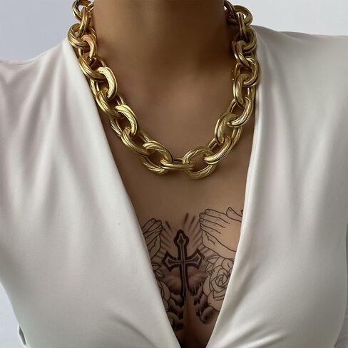 Gold Chunky Necklace for Women Cuban Chain Choker Necklace Punk Metal Chain Necklace Thick Hip Hop Necklace for Egirls Birthday Gifts… in Saudi Arabia