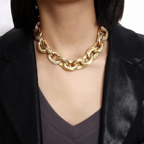 Gold Chunky Necklace for Women Cuban Chain Choker Necklace Punk Metal Chain Necklace Thick Hip Hop Necklace for Egirls Birthday Gifts… in Saudi Arabia
