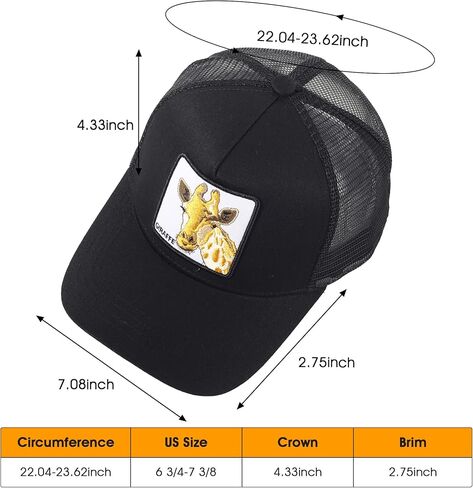 قبعة سائق الشاحنة للرجال من بورندمي، قبعات بيسبول مطرزة قابلة للتعديل بتصميم شبكي جيد التهوية بتصميم مربع, زرافة سوداء in Kuwait