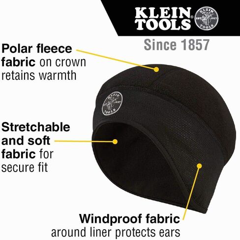 بطانة خوذة 60383 من Klein Tools، قبعة شتوية حرارية مع الصوف القطبي، مقاومة للرياح، تناسب تحت الخوذات والقبعات الصلبة، أسود in Saudi Arabia