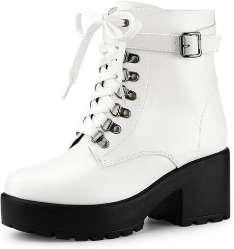 Allegra K Women's Zip Chunky Heel Platform Ankle Combat Boots in Kuwait